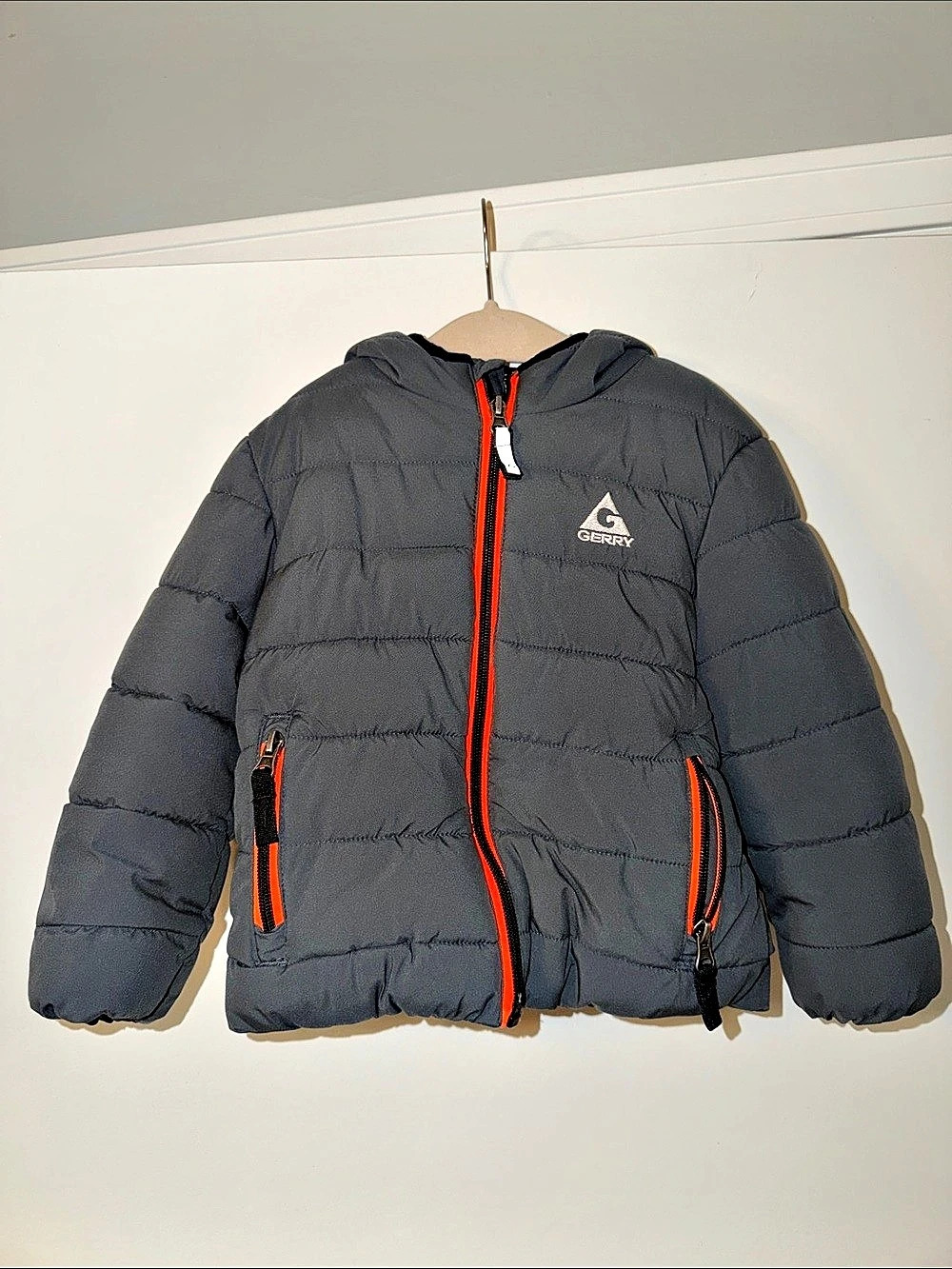 Gray & Orange Puffer Jacket - 2T